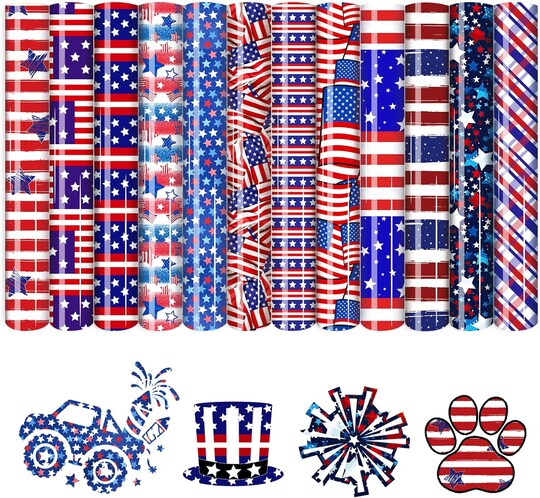 12pcs 12''x 10''Independent Day HTV Patriotic Heat Transfer Vinyl (Flag-12)